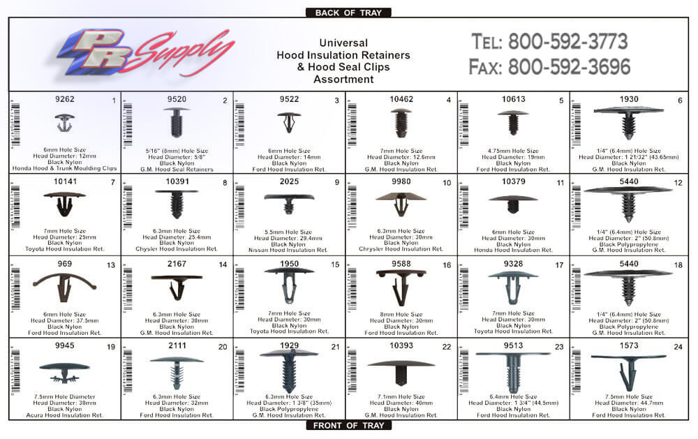 Universal Hood Insulation Retainers & Hood Seal Clips Assortment - prsupply