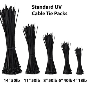 UV Black Zip Cable Ties Packs 4" 6" 8" 11" 14"